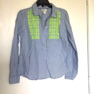Cute denim summer shirt with neon green embroidery